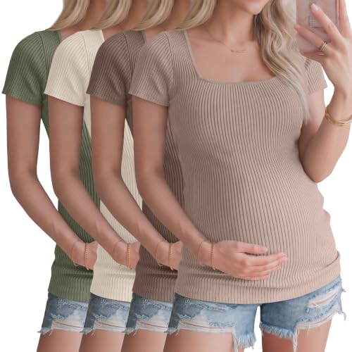 Ficerd 4 Pack Women's Maternity Shirts - color: Camel, Coffee, Apricot, Gray Green, size: X-Large