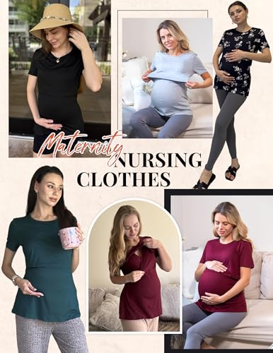 Ekouaer Nursing Tops 3 Pack Short Sleeve Maternity Breastfeeding Shirts - color: 3pcs Black / Grey / White Stripe, size: Small