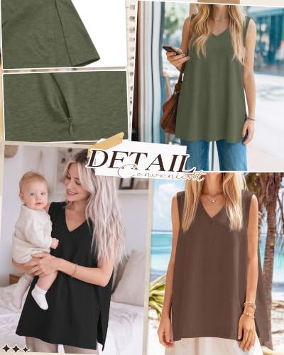 4 Pcs Womens Maternity Nursing Tank Tops - color: Gray Green, Coffee, White, Black, size: Medium