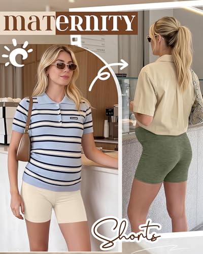 4 Pack Maternity Shorts - color: Gray Green, Light Gray, Beige, Black, size: Medium