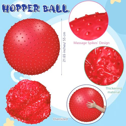 Large Sensory Massage Ball Bouncy Exercise Ball with Spikes, 22" - color: red