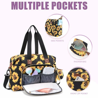 Tuwubi Diaper Bag Tote,Baby Diaper Bag with Pacifier Case - color: Sunflower, size: Large