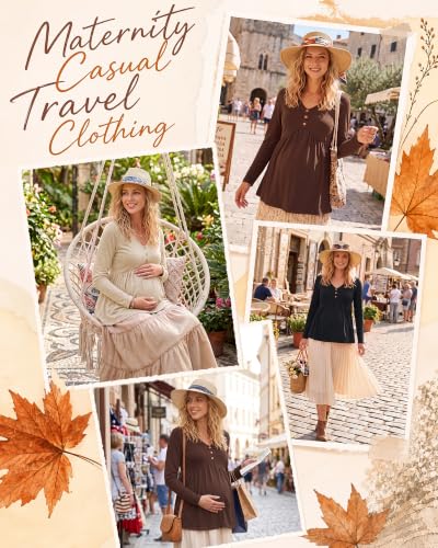 Cutecrop 3 Pack Maternity Long Sleeve V Neck Shirt - color: Black, Brown, Apricot, size: Small