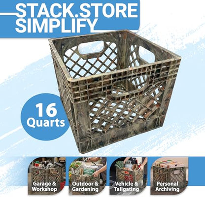 Milk Crate, Stackable Plastic Storage Bin, Camo, 16 Qt, 4-Pack - color: Camo, size: 4-Pack