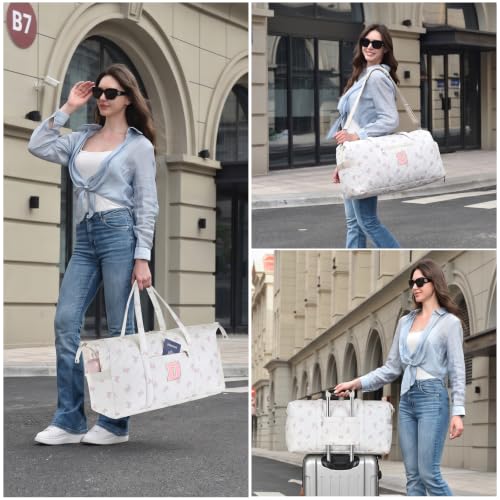 Personalized Quilted Duffle Bag for Travel Gym Weekender Hospital Carry On - color: Pink Bow, size: D