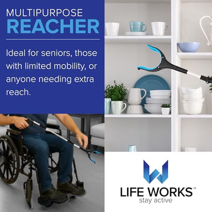 LIFE WORKS Reacher Grabber Tool, Senior Pickup, Long Trash Picker Upper