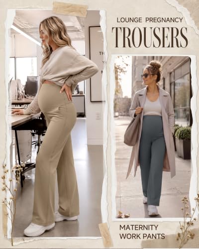 3 Pack Women's Maternity Yoga Pants with Pockets - color: Black, Dark Gray, Khaki, size: Medium