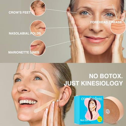 Anti-Wrinkle Face Tape Complete Set — Kinesiology Roll Tape & 120 Pre-Cut Strips for Face & Neck