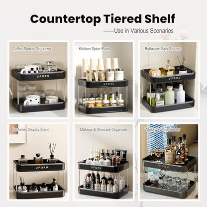 UFORU Countertop Coffee Station Organizer,Cup Rack,Mug & Wine Glass Holder - color: Black