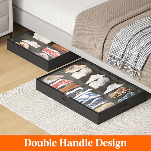 Lifewit Under Bed Shoe Storage Organizer Container, 2 Pack(14 Shoes Cells) - size: 14 Shoes Cells