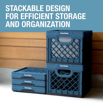 CleverMade Collapsible Milk Crate, 25L Storage Crate, Holds 50 lb, Obsidian (Pack of 6) - color: Obsidian, size: 6 Pack