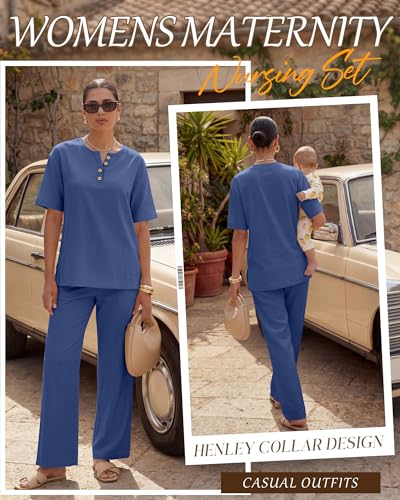 Women Maternity Nursing Set - color: Dark Blue, size: Small