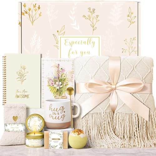 Wasocol Birthday Gifts for Women Self Care Gift Basket, Get Well Relaxing Spa Gift Baskets for Women, Unique Inspirational Gifts for Mom Wife Grandma Sister Friend Her - color: Ivory
