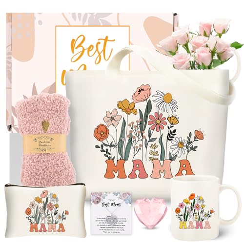 DHQH Mother’s Day Gifts for Mom from Daughter Son, Mama Birthday Gifts Set, 11oz Coffee Mug with Tote Bag, Mama Necklace for Women - style: ma ceramica-stea
