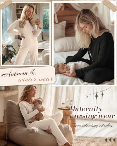 2 Pack Maternity Nursing Pajamas Set - color: Beige, Black, size: Medium