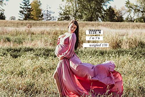 Long Sleeve Maternity Dress for Photoshoot Plus Size - color: Light Purple, size: Medium