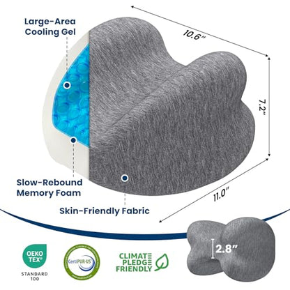 Knee Pillow for Side Sleepers Hip Pain, Gel Memory Foam, Grey - color: Grey
