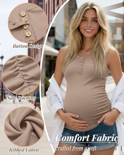 3 Pack Maternity Tank Tops Ribbed Tops - color: Army Green, Khaki, Black, size: Large