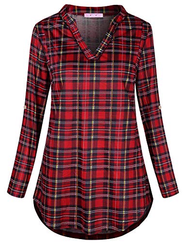 Joymom Maternity Rolled Long Sleeve Nursing Tops Tunic Blouses Breastfeeding - color: 1-3 Red Black Plaid, size: 3X-Large