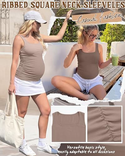 4 Pack Maternity Ribbed Tank Tops - color: Camel, Mocha, Apricot, Gray Green, size: Small