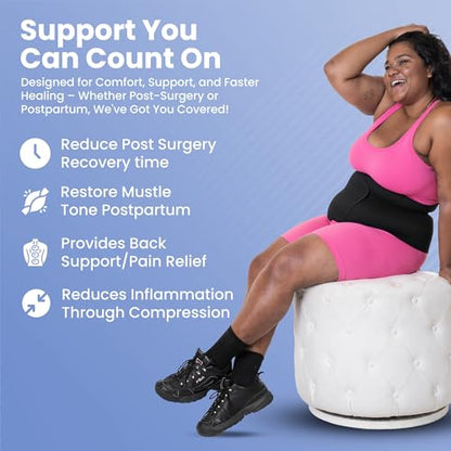 QORE LOGIQ Plus Size Abdominal Binder Post Surgery (Black, XXXX-Large, 12") - color: Black, size: XXXX-Large