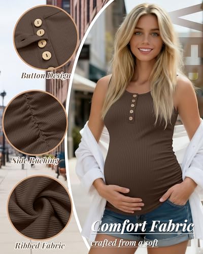 3 Pack Maternity Tank Tops Ribbed Tops - color: Black, White, Coffee, size: X-Large