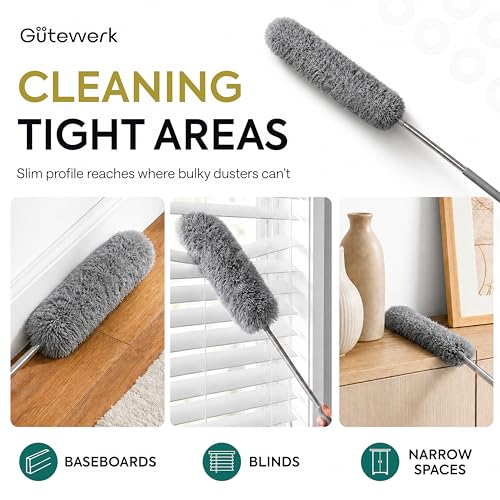 Gütewerk Extendable Microfiber Duster, 360° Bendable Head, 55 Inch Grey - color: Gray, size: up to 55 inch