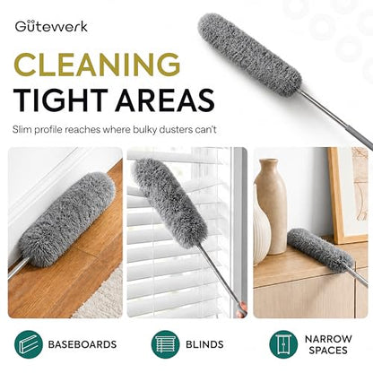 Gütewerk Cobweb Duster with 100" Extension Pole, 360° Bendable, Green - color: Gray, size: up to 100 inch