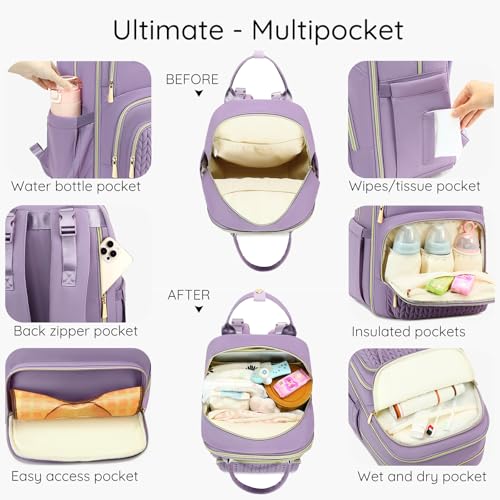 AIJIEKE Diaper Bag Backpack, Large Multi-functional Diaper Backpack, Purple - color: Purple
