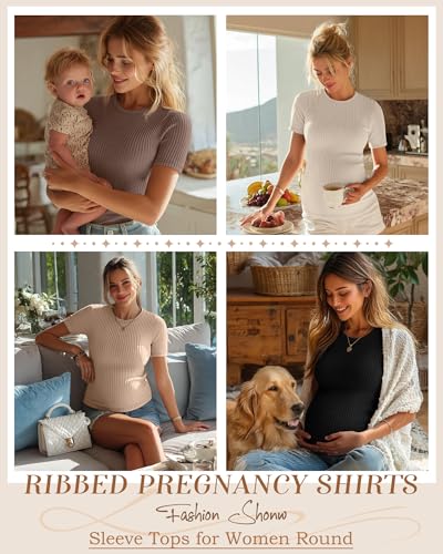 4 Pack Womens Maternity Shirts Work Tees - color: Apricot, Khaki, Coffee, Black, size: Small