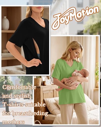4 Pack Women's Nursing Short Sleeve Shirts - color: Light Purple, Light Green, Light Gray, Black, size: Small