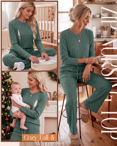 Huukeay 2 Piece Nursing Breastfeeding Set - color: Gray Green, size: XX-Large