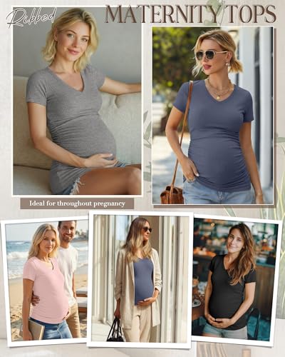 Neer 4 Pack Women's Maternity Shirts Short Sleeve - color: Black, Light Heather Gray, Light Blue, Light Pink, size: XX-Large
