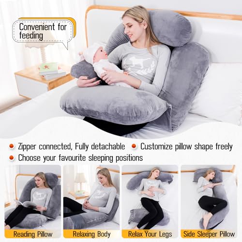 Shredded Memory Foam U Shaped Pregnancy Pillow with Cover - color: Gray