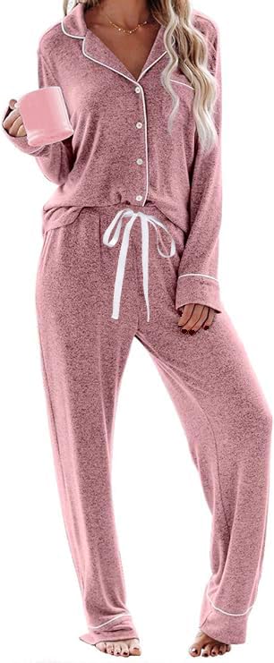Pajamas for Women Set 2 Piece, Super-Soft Long Sleeve Postpartum PJS - color: Pink, size: Small