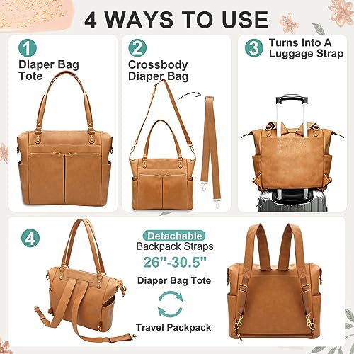 MOMINSIDE Diaper Bag Tote Convertible Diaper Bag Backpack Tote Leather - color: Biscuit