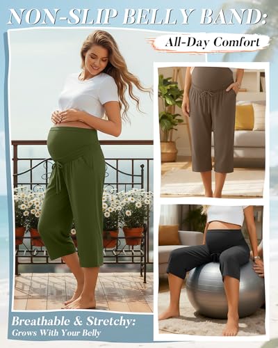 3 Pack Maternity Capri Pants - color: Black, Army Green, Coffee, size: X-Large