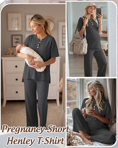 Women Maternity Lounge Set - color: Heather Gray, size: Medium