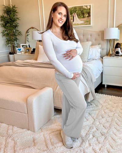 G4Free BareFeel Maternity Yoga Pants Pregnancy Slacks Over the Belly - color: Light Gray, size: X-Large