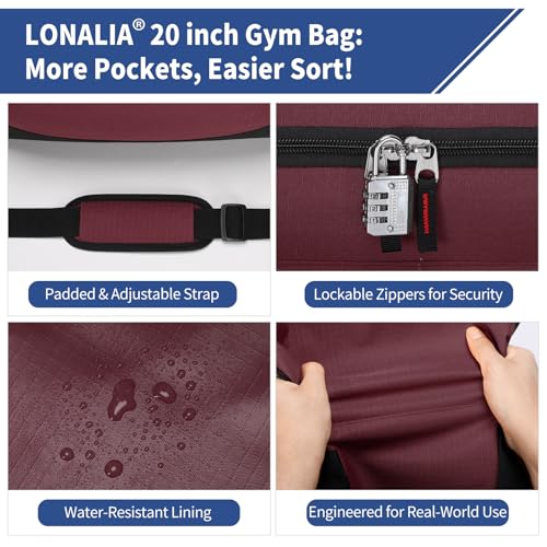 45L Gym Sport Duffle Bag for Men, Maroon - color: Maroon