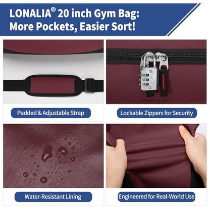 45L Gym Sport Duffle Bag for Men, Maroon - color: Maroon