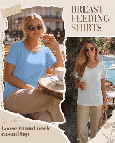 Ficerd 4 Pack Women's Maternity Nursing Shirts - color: Sky Blue, White, Light Gray, Black, size: XX-Large