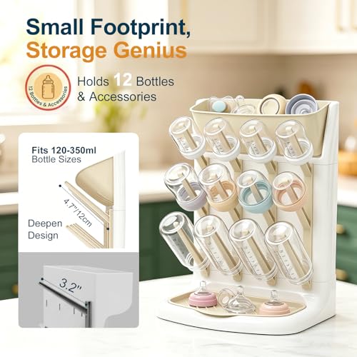 GoMaihe Baby Bottle Drying Rack: Space Saving Vertical Bottle Dryer Holder - color: Gray, size: Upgraded
