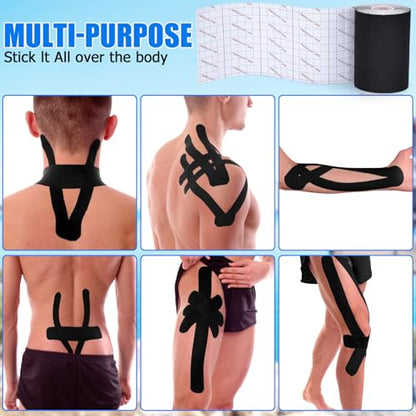 3 Pack Wide Kinesiology Tape, 4in x 5.5yd Athletic Tape, Black - color: Black - 4in