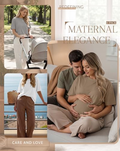 4 Pack Nursing Breastfeeding Shirts - color: Khaki, White, Light Gray, Black, size: Large