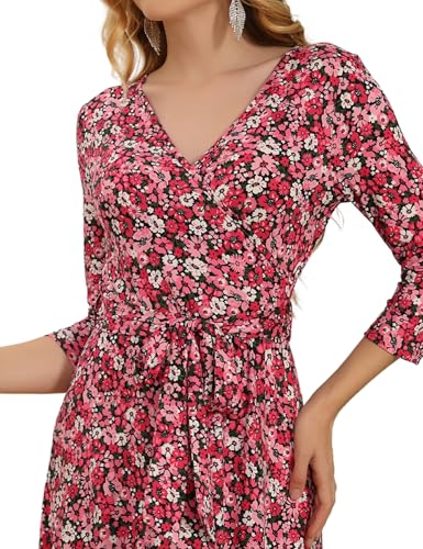 Aphratti Womens 3/4 Sleeve V Neck Faux Wrap Maxi Dress Summer Casual Beach - color: Floral Pink, size: X-Large