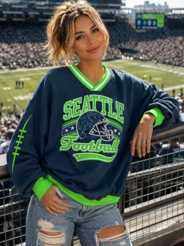 Oversized Football Sweatshirts Women Game Day Outfits Sunday Funday Jersey - color: S-deep Blue, size: Medium