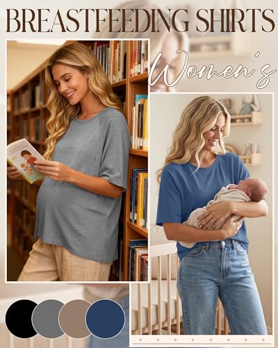 4 Pack Women's Nursing Shirts - color: Haze Blue, Khaki, Light Gray, Black, size: X-Large