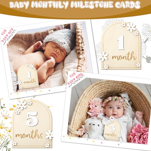 Baby Monthly Milestone Cards with Hello World Newborn Sign