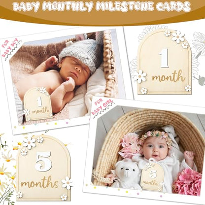 Baby Monthly Milestone Cards with Hello World Newborn Sign
